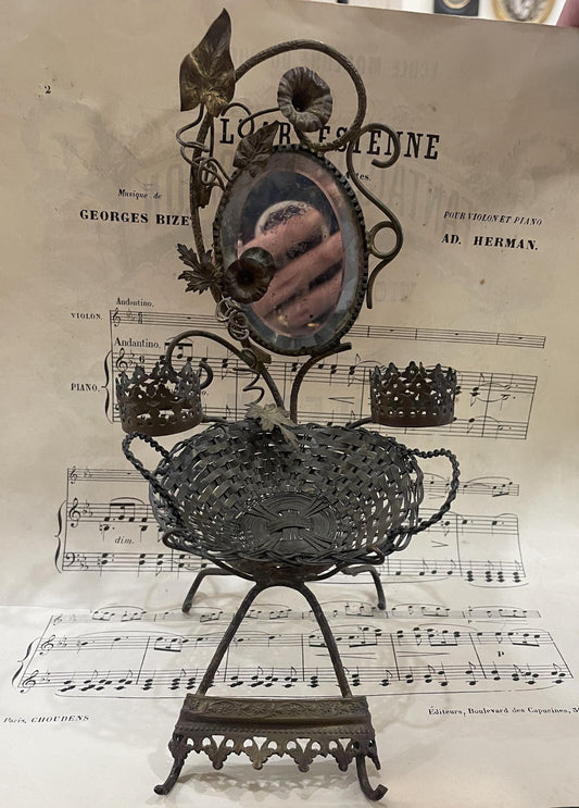 Rare Antique French Pocket Watch Holder Mirror c1880