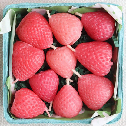 Pink Strawberry Birthday Beeswax Candles: Set of 10