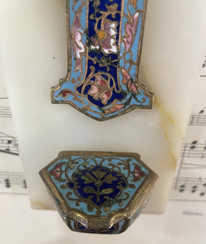 Antique French Champleve Enamel Onyx Holy Water Font Cross Crucifix c1880