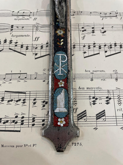 Large Antique Italian Micro Mosaic Micromosaic Cross Crucifix Bird c1900