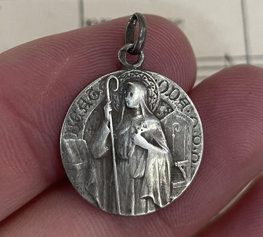 Rare Antique French Sterling Silver St. Oda of Aquitaine Religious Medal Signed Tricard c1920