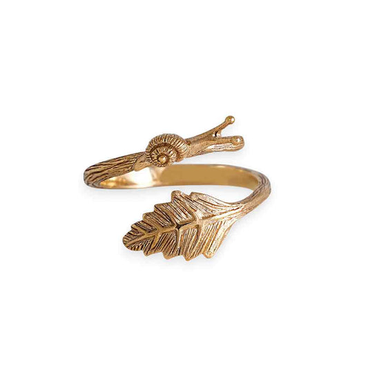 Adjustable Snail and Leaf Ring: Bronze