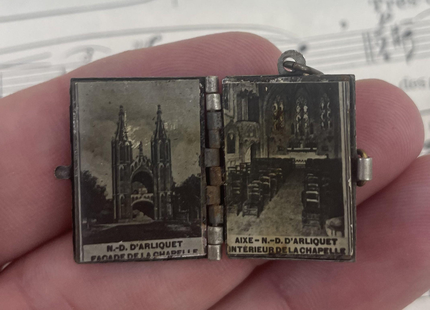Antique French Souvenir Photo Book Pendant Locket Notre Dame d'Arliquet c1920