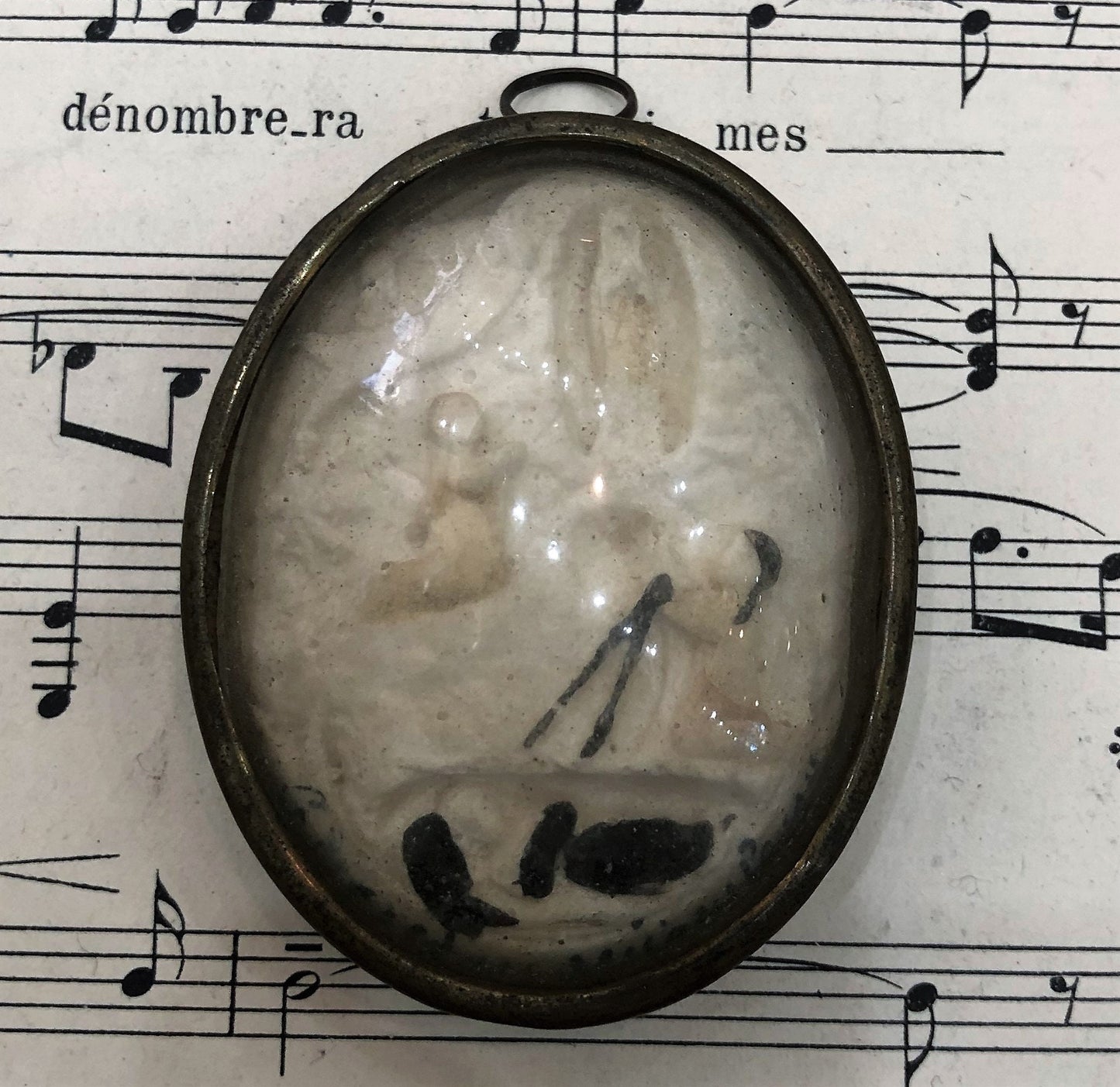 Rare Antique French Carved Plaster Lourdes Miracles St Bernadette Domed Glass Icon c1900