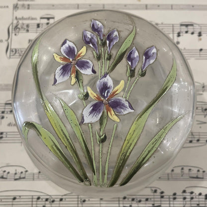 Large Antique French Gilt Brass Glass Hand Painted Enameled Box Flowers c1900