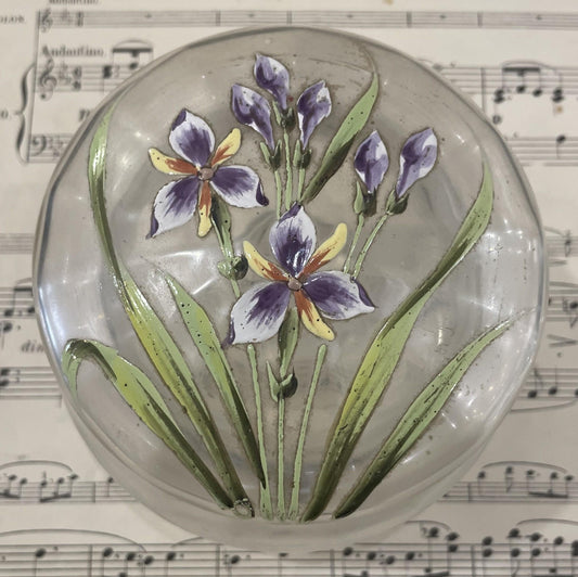 Large Antique French Gilt Brass Glass Hand Painted Enameled Box Flowers c1900