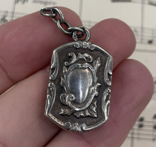 Antique French Sterling Silver Art Nouveau Pocket Watch Fob Charm Pendant c1900