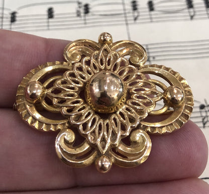Antique French Art Nouveau 18k Yellow Solid Gold 750 Pin Brooch c1900