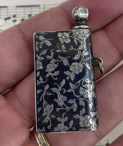 Rare Antique French Niello Sterling Silver Lighter c1900
