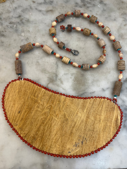 Fox Gorget with coral, seed beads and crinoids