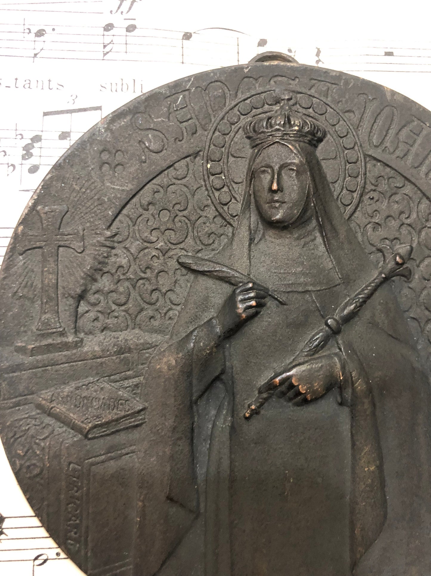 RARE Large Antique French Bronze Medal Plaque St Joan de Valois Signed Tricard c1920