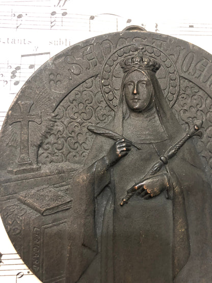 RARE Large Antique French Bronze Medal Plaque St Joan de Valois Signed Tricard c1920