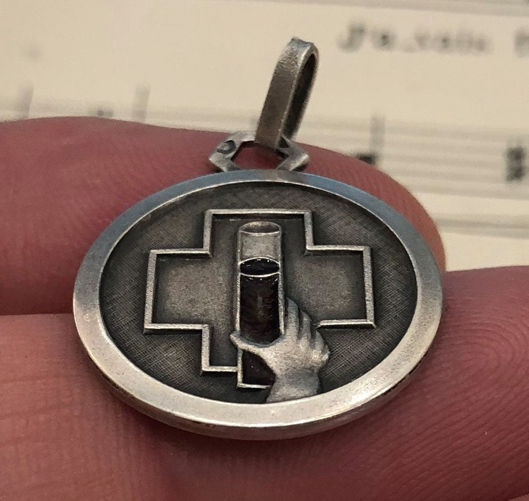 Antique French Sterling Silver 800 Enameled Medal Blood Type AB+ c1940