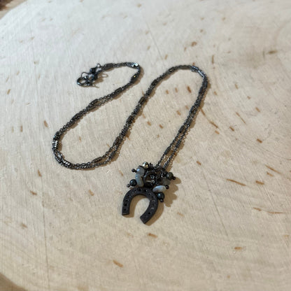 Sterling silver Horseshoe charm necklace with gemstones