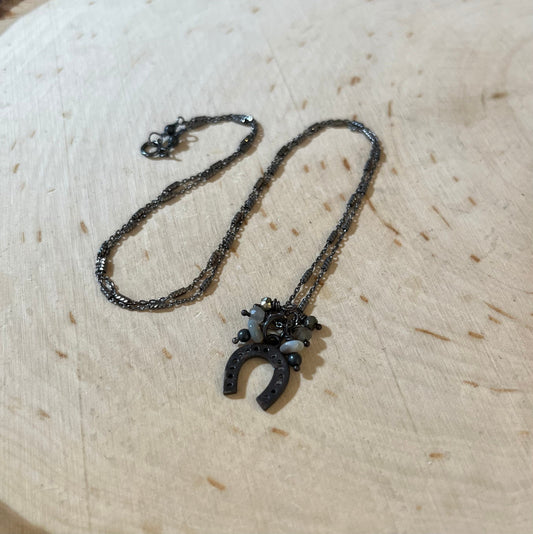 Sterling silver Horseshoe charm necklace with gemstones