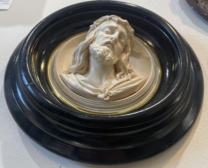 Rare Large French Antique Carved Plaster Jesus Signed Wall Icon c1854