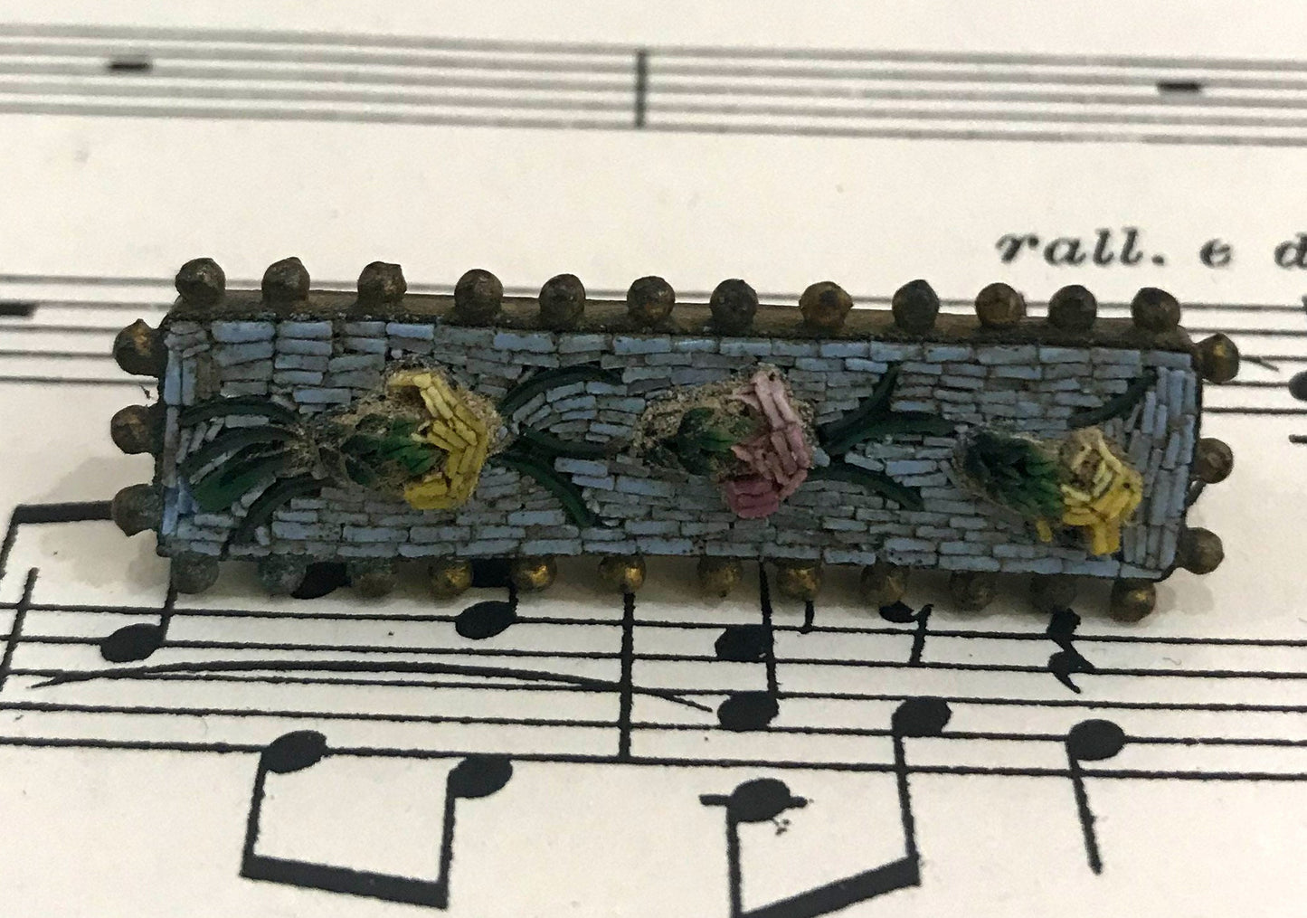 Antique Italian Micromosaic Micro Mosaic Millefiori Brooch c1900