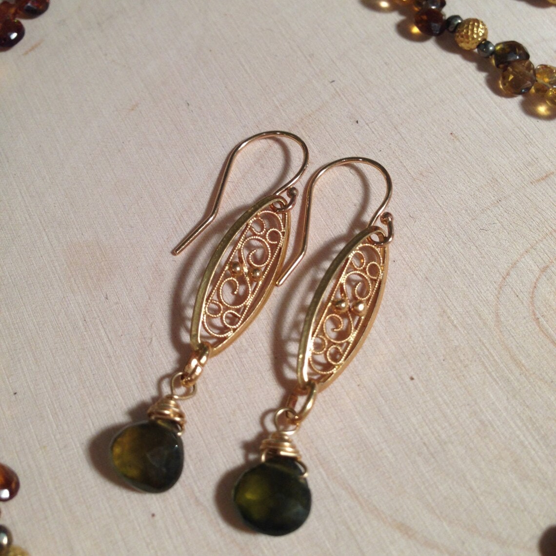 18k Art Nouveau Flower and Tourmaline Necklace and Earrings Set by Andrea SAVAR