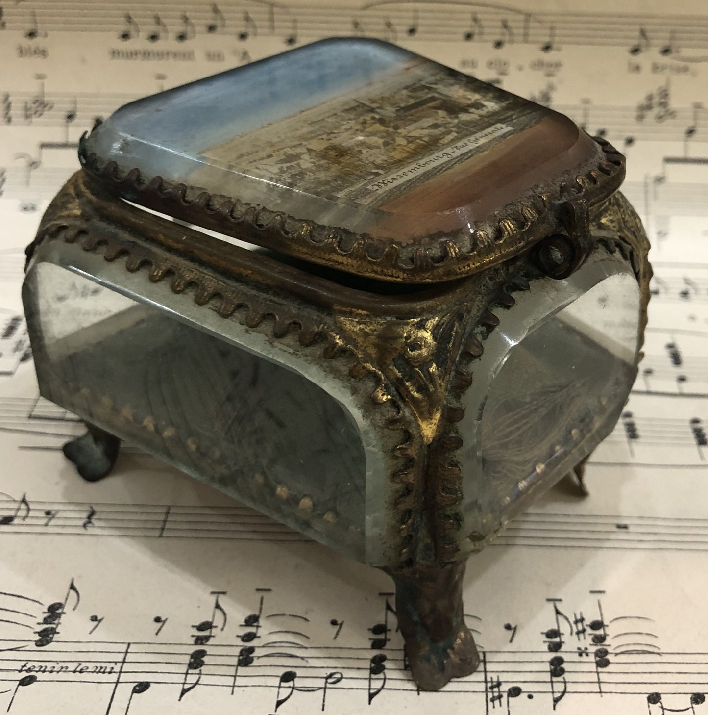 Antique French Souvenir Jewelry Box view of Wissembourg France c1900
