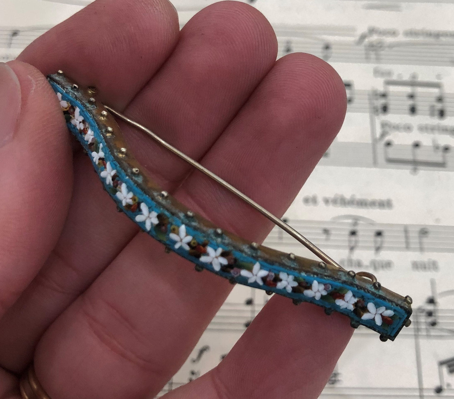 Rare Antique Italian Micromosaic Micro Mosaic Millefiori Scarf Brooch c1900