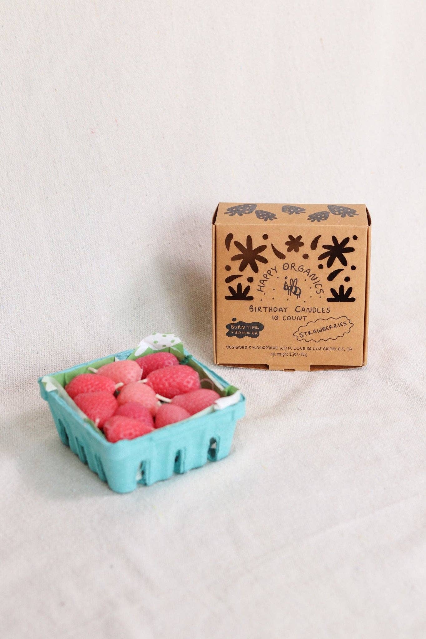 Pink Strawberry Birthday Beeswax Candles: Set of 10
