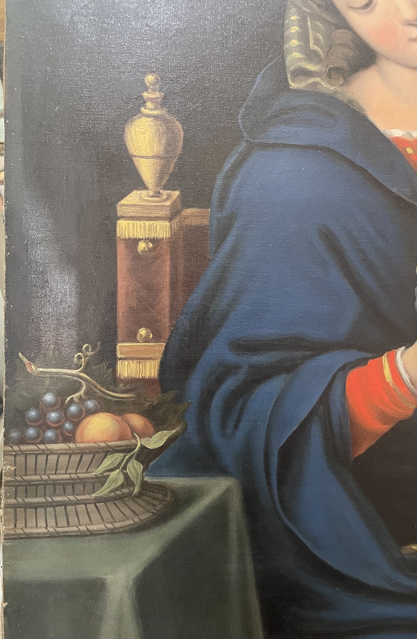 Rare Antique French Oil on Canvas Religious Painting The Virgin of the Grapes after Pierre MIGNARD c1830's