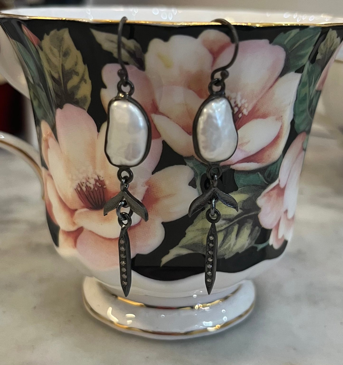 Pearl diamond sterling earrings