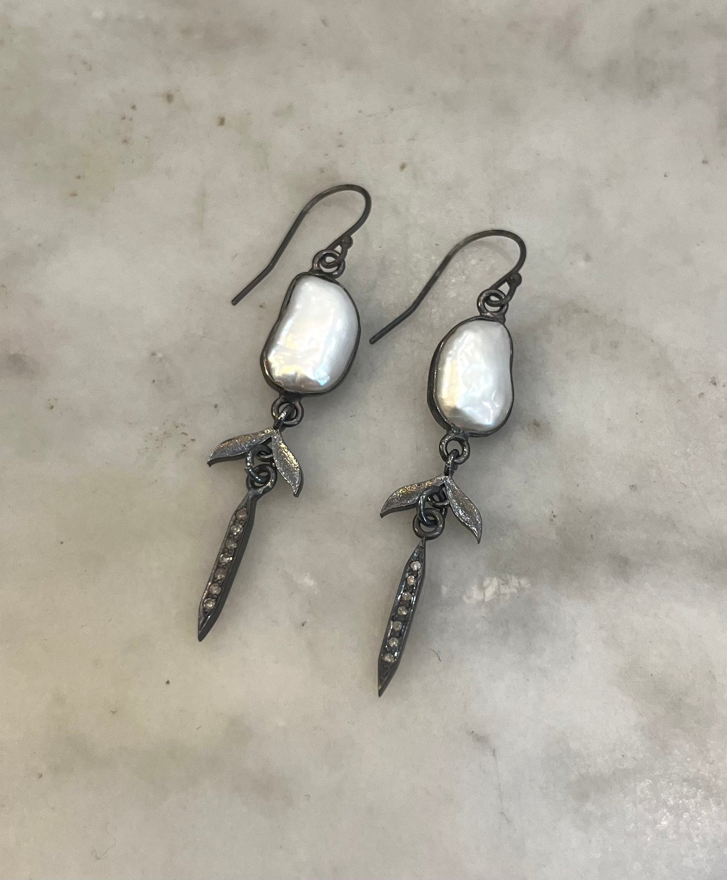 Pearl diamond sterling earrings