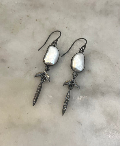 Pearl diamond sterling earrings