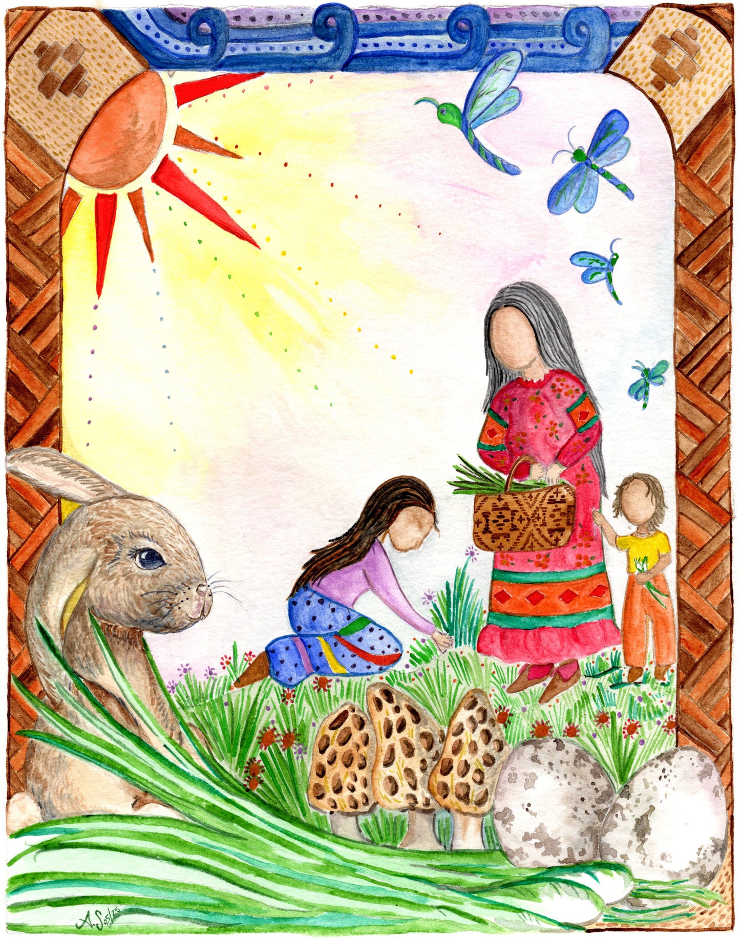 When We Gather (Ostadahlisiha) - Original Framed Watercolor