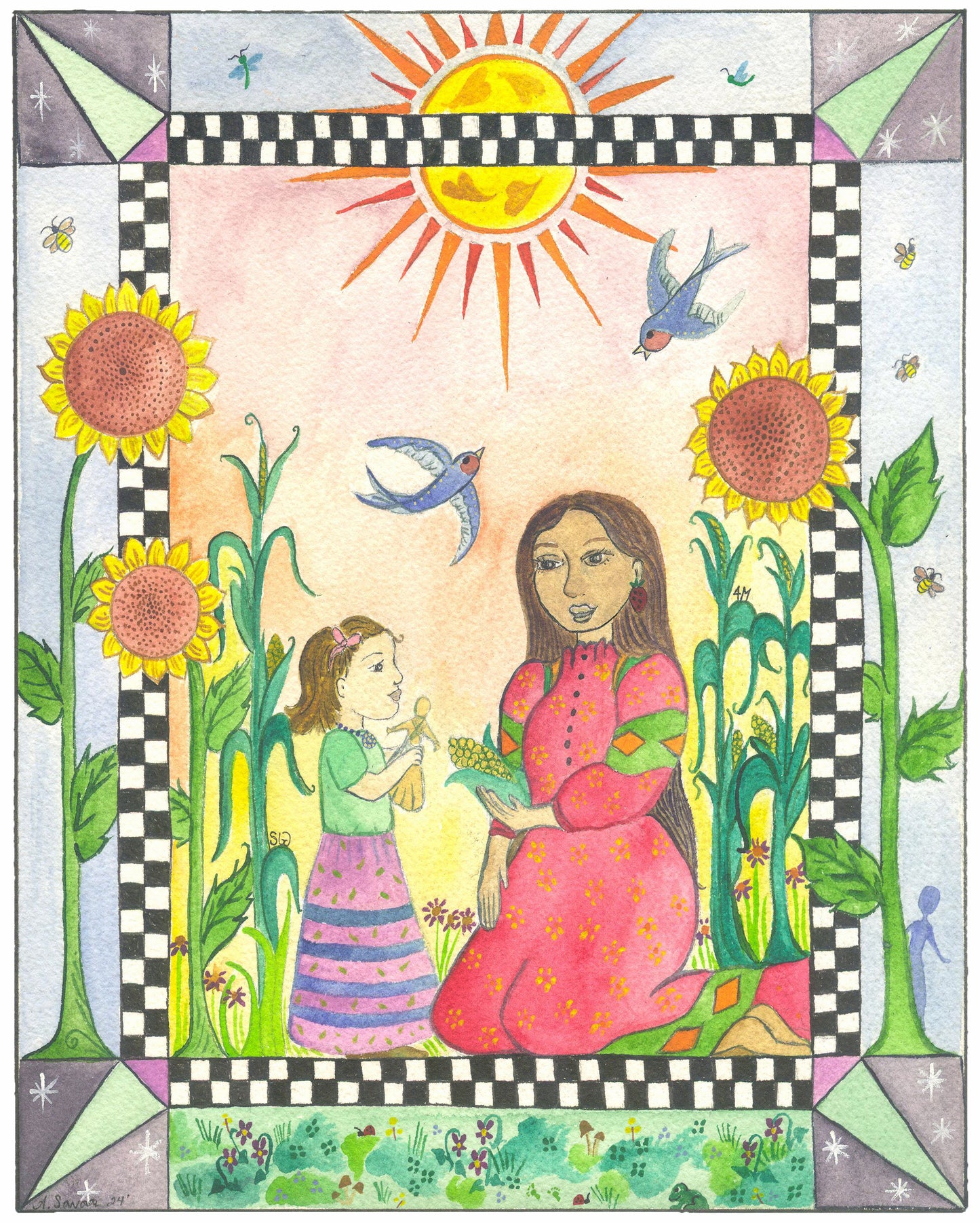 Gifts From Selu - Original Framed Watercolor