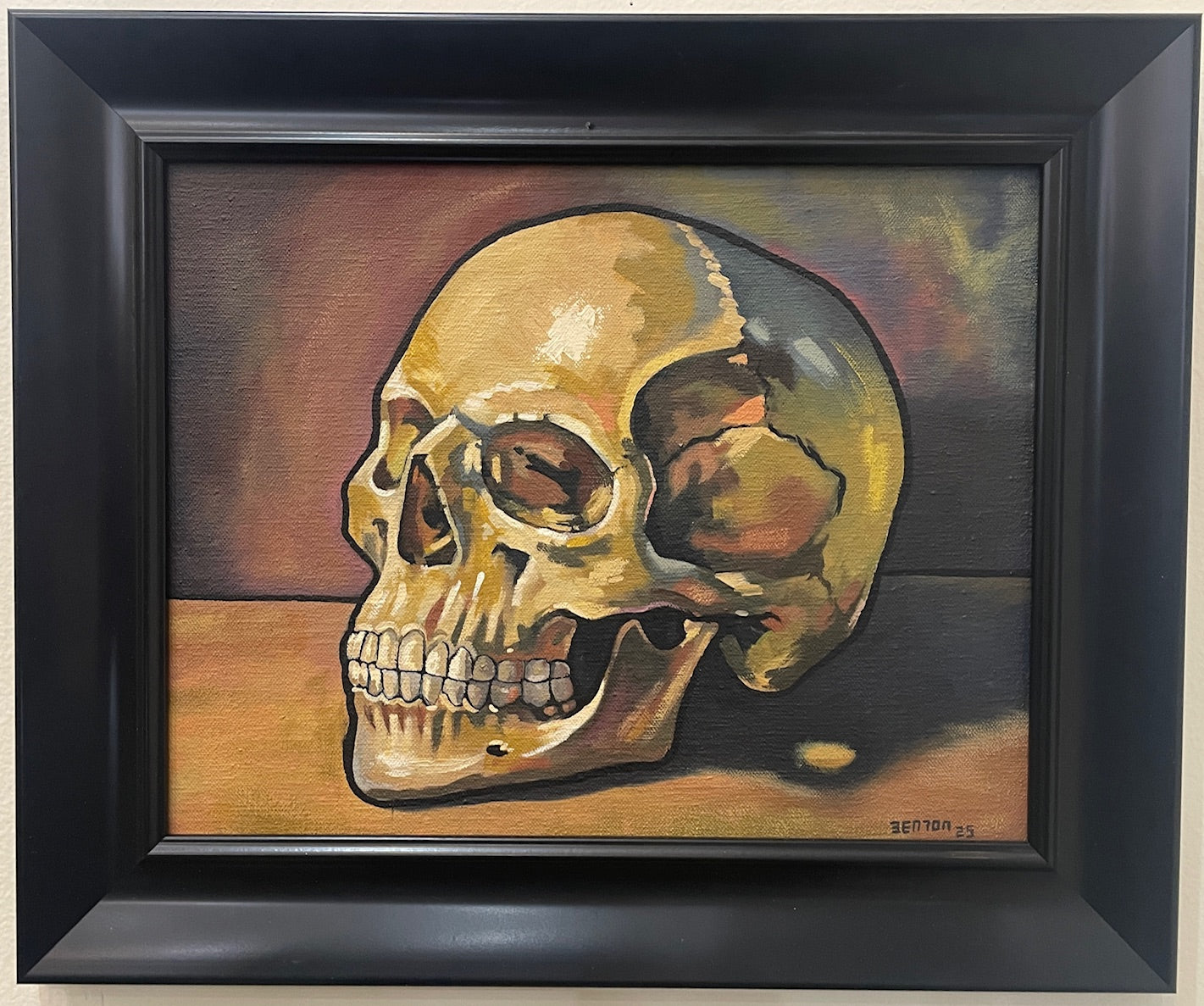 Yellow Ochre Skull - Original Framed Oil Painting