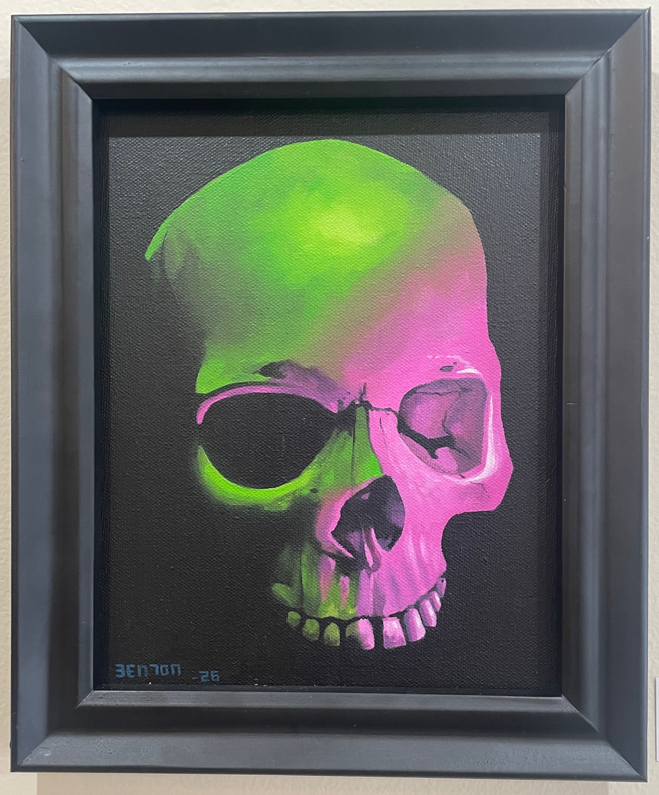 Neon Skull - Original Framed Oil on Canvas Painting