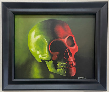 Neon Skull - Original Framed Oil on Board Painting