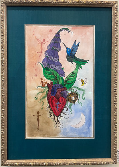 Hummingbird Heart - Original Framed Watercolor