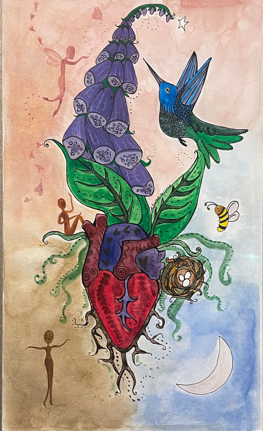 Hummingbird Heart - Original Framed Watercolor