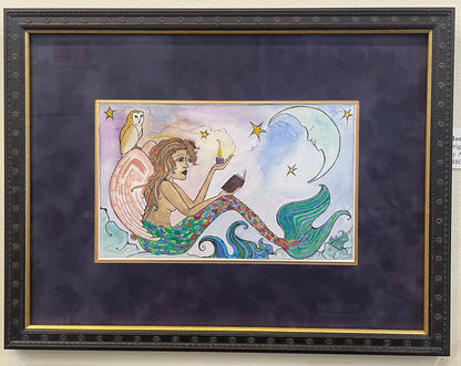 Moonlight Mermaid - Original Framed Watercolor