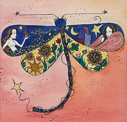 Dragonfly (Wadaduga) - Original Framed Watercolor