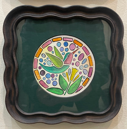 Stained Glass Hummingbird - Original Framed Watercolor