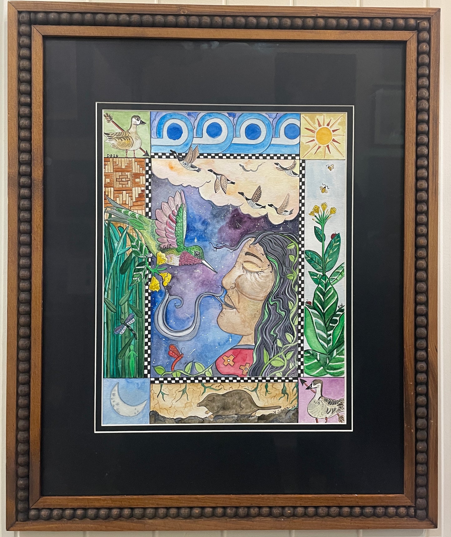 Hummingbird and Tobacco - Original Framed Watercolor