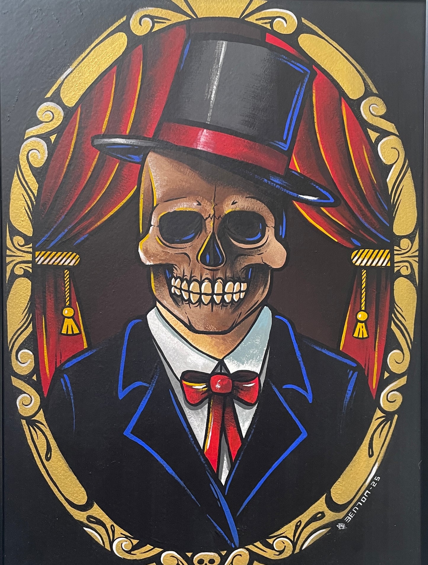 Mr. Bones - Original Framed Gouache on Board Painting