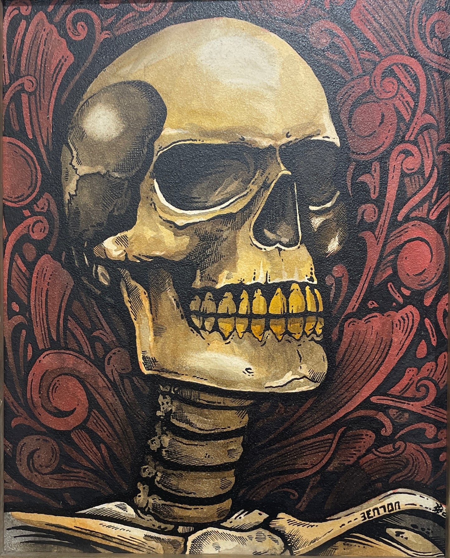 Skull Swirls - Original Framed Watercolor Painting