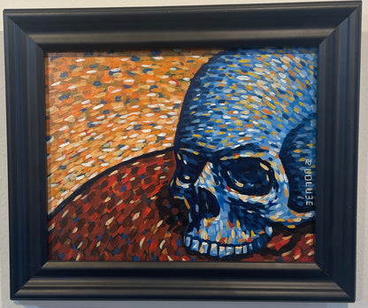 Red, Yellow and Blue Skull - Original Framed Oil on Board Painting