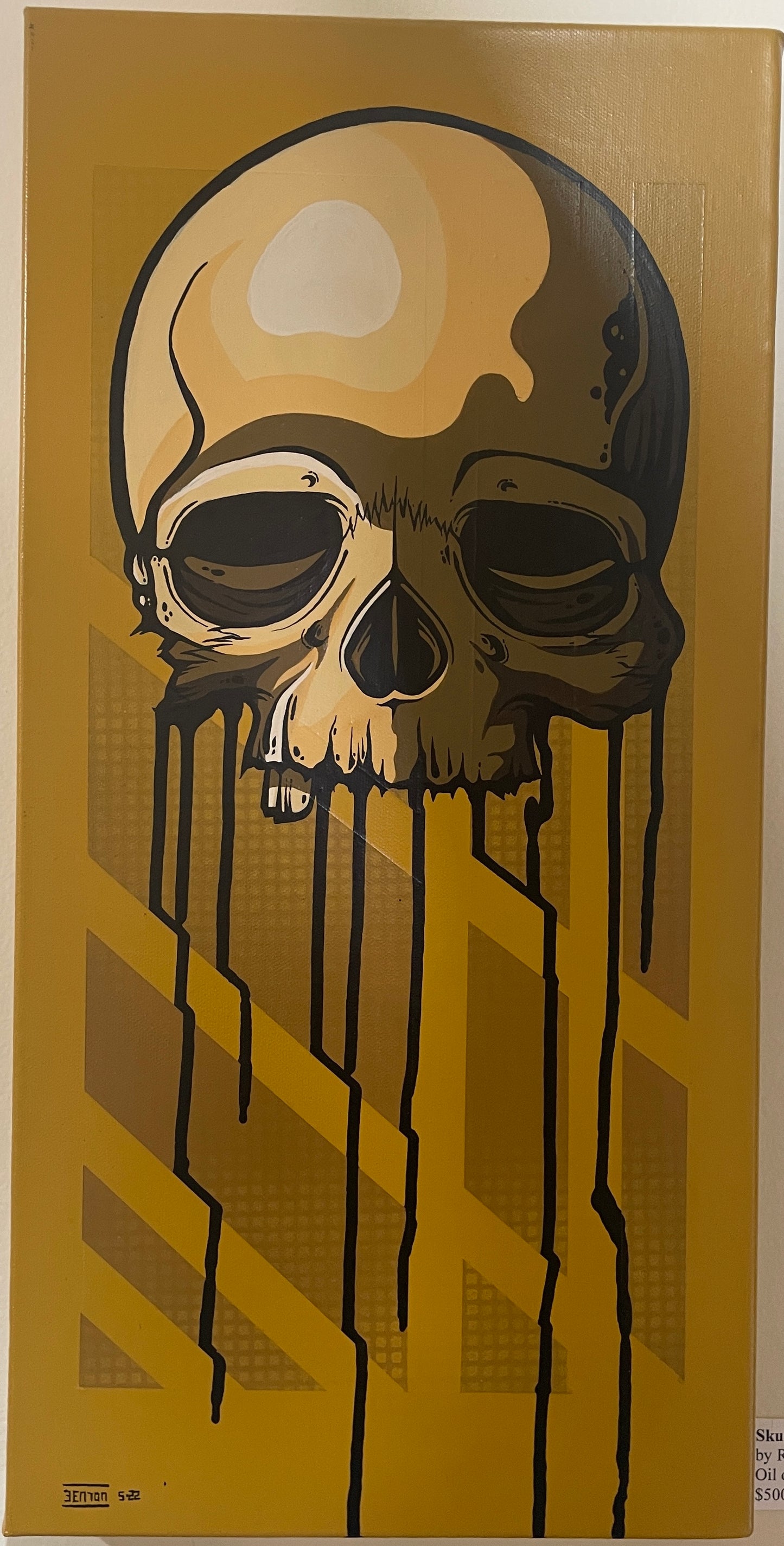 Skull with Ink Drips - Original Oil on Canvas Painting