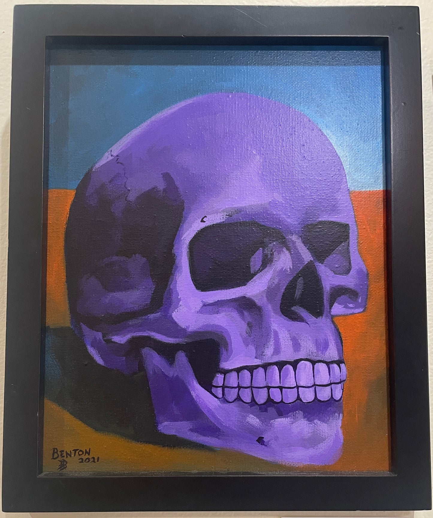 Purple Skull - Original Framed Oil on Canvas Painting