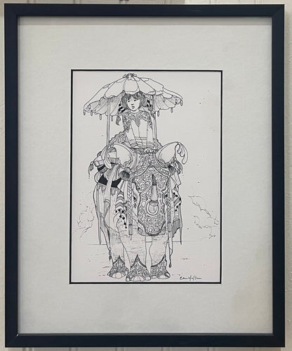 Rhinoceros - Pen and Ink Original Painting by Ellie Hoffman