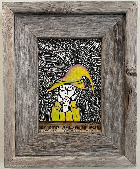 Wish Witch - Original Framed Acrylic & Pen and Ink on Board Painting