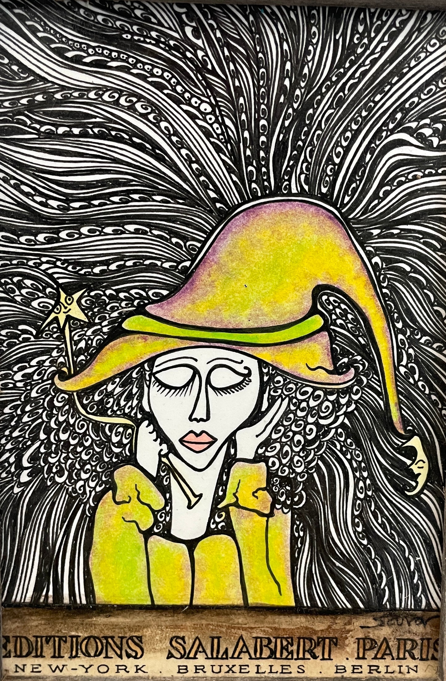 Wish Witch - Original Framed Acrylic & Pen and Ink on Board Painting