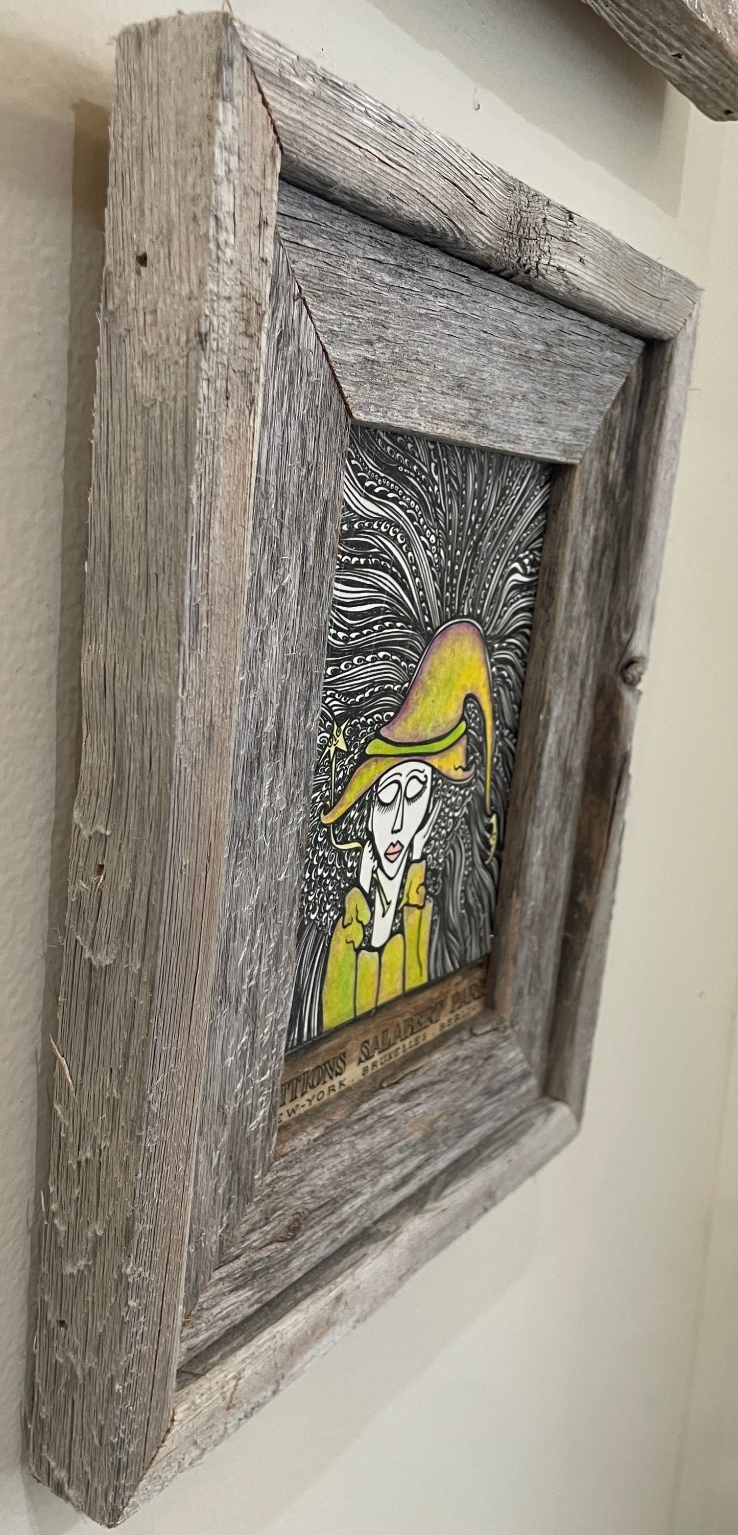 Wish Witch - Original Framed Acrylic & Pen and Ink on Board Painting