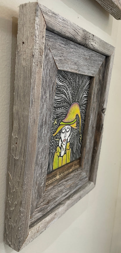 Wish Witch - Original Framed Acrylic & Pen and Ink on Board Painting